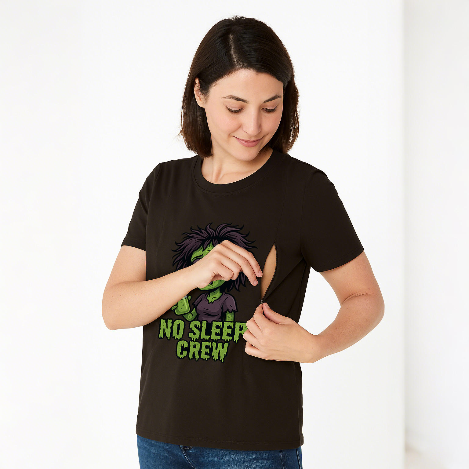 Breastfeeding T-Shirt with Zippers | "No Sleep Crew" Co | brand