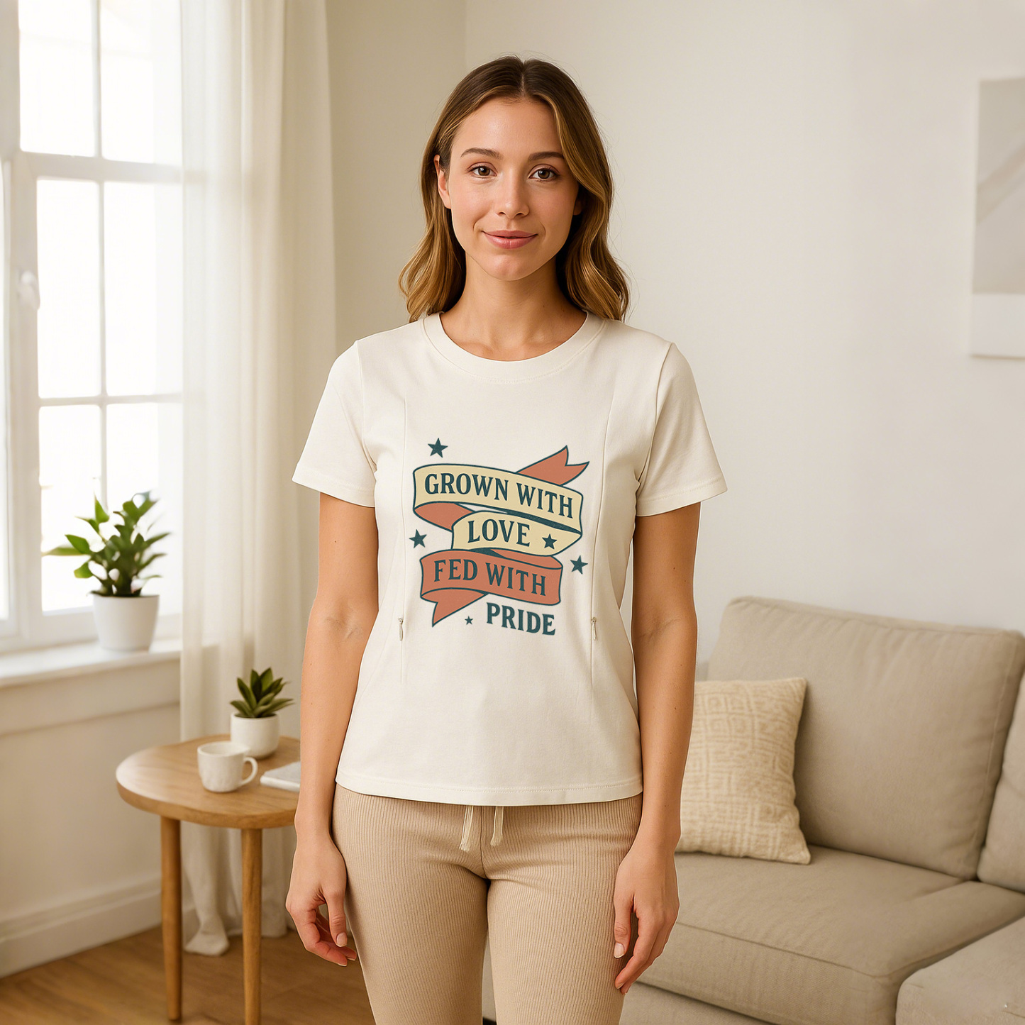 Discreet Nursing T-Shirt | "Grown with Love" Slogan | S | brand