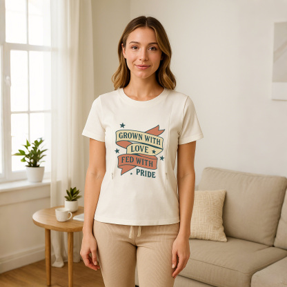 Discreet Nursing T-Shirt | "Grown with Love" Slogan | S | brand