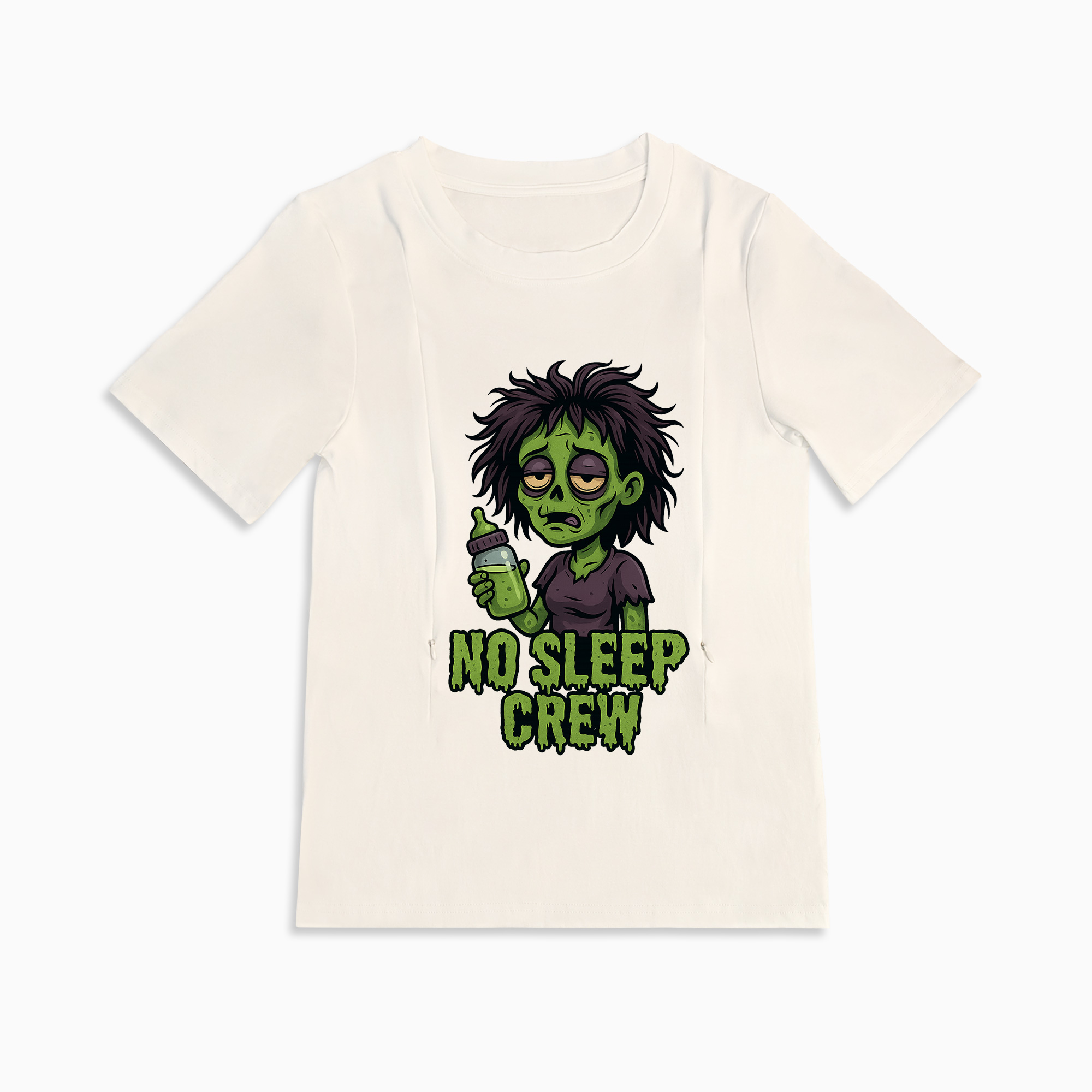 Breastfeeding T-Shirt with Zippers | "No Sleep Crew" Coffee Graphic