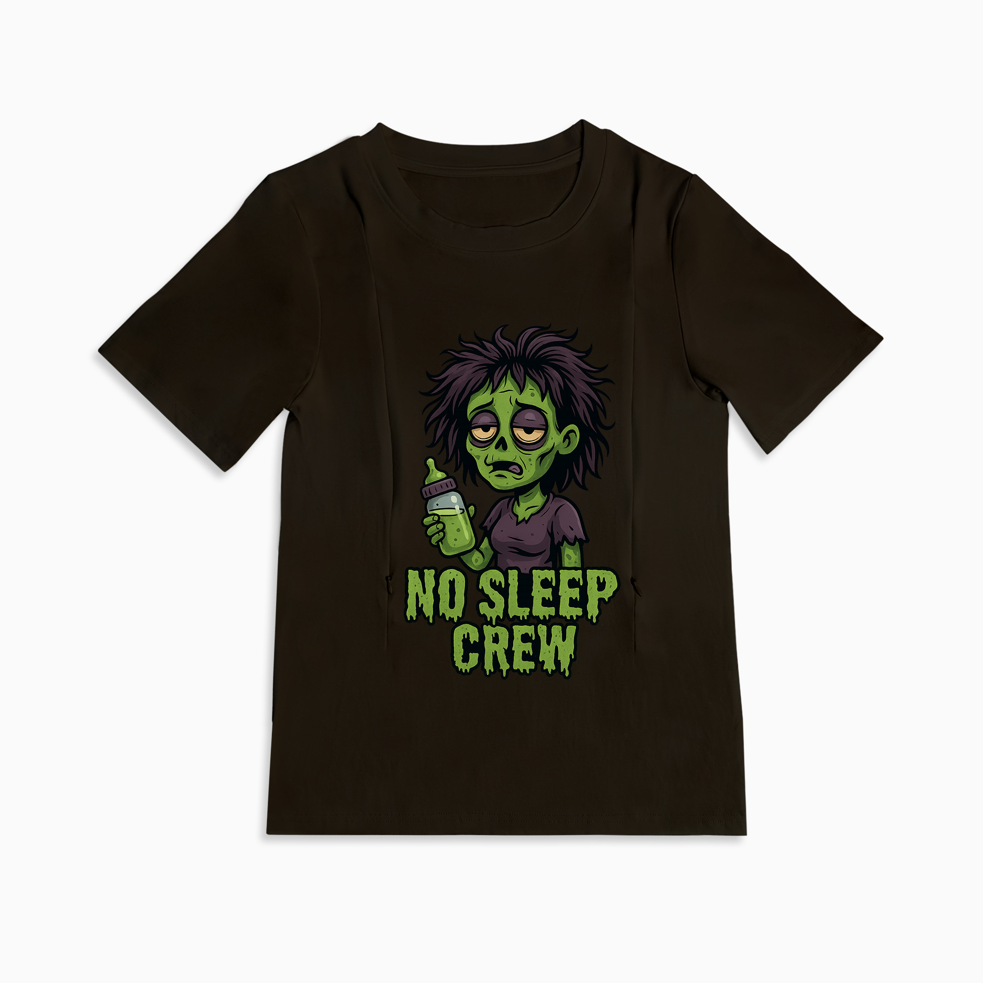 Breastfeeding T-Shirt with Zippers | "No Sleep Crew" Coffee Graphic