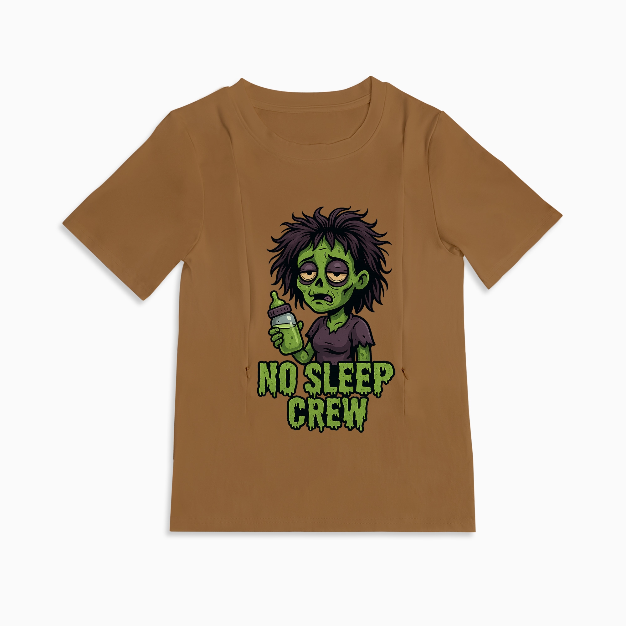 Breastfeeding T-Shirt with Zippers | "No Sleep Crew" Coffee Graphic