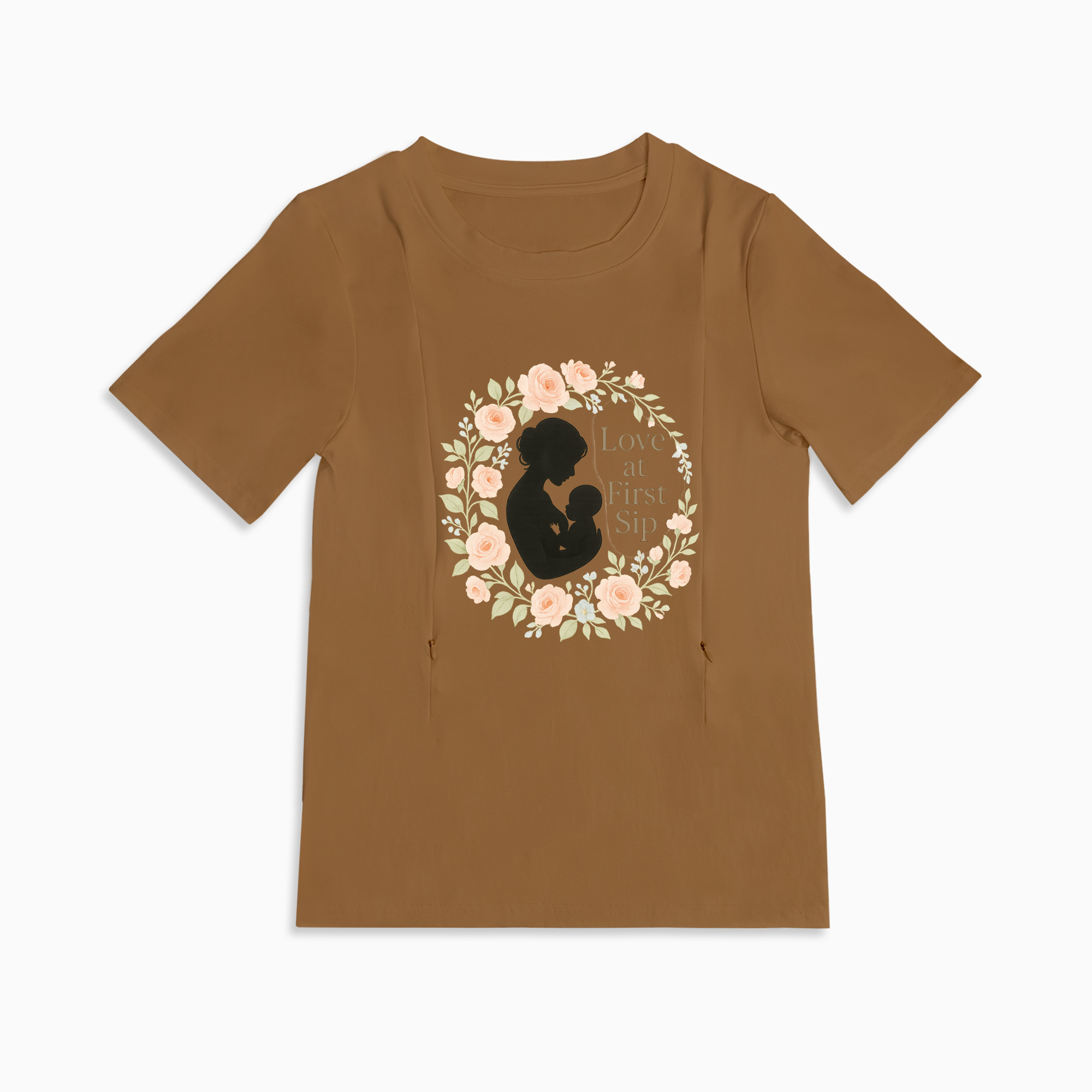 Discreet Nursing Tee | "Love at First Sip" Slogan | Easy Access Zips