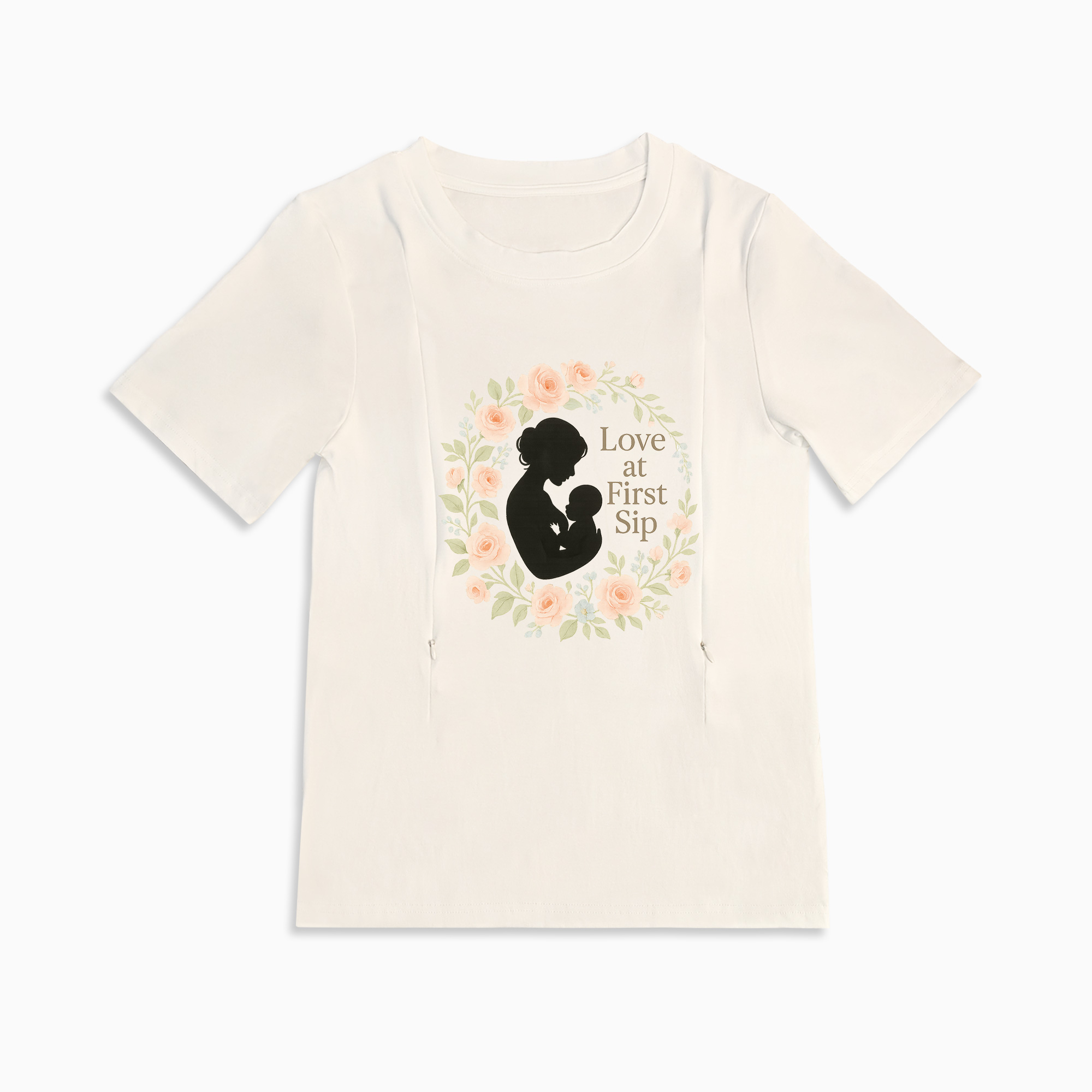 Discreet Nursing Tee | "Love at First Sip" Slogan | Easy Access Zips