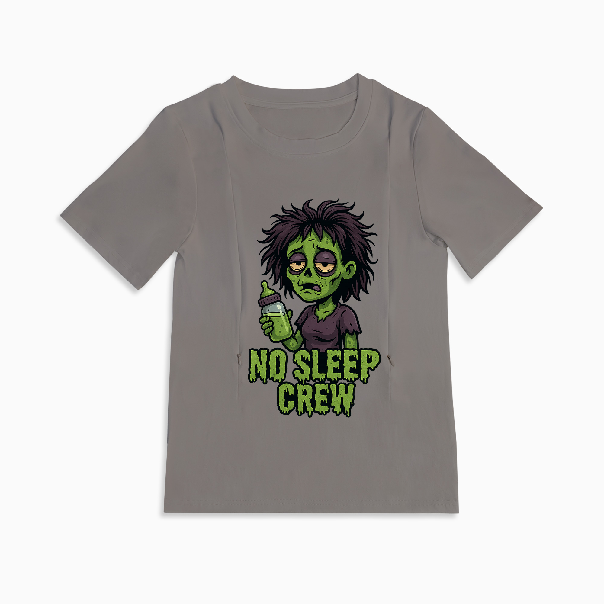Breastfeeding T-Shirt with Zippers | "No Sleep Crew" Coffee Graphic