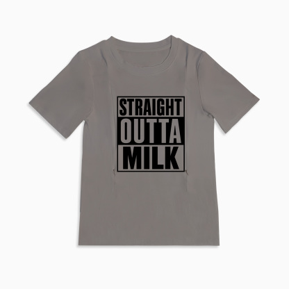 Side Zipper Nursing Top | Straight Outta Milk Slogan | 95% Cotton