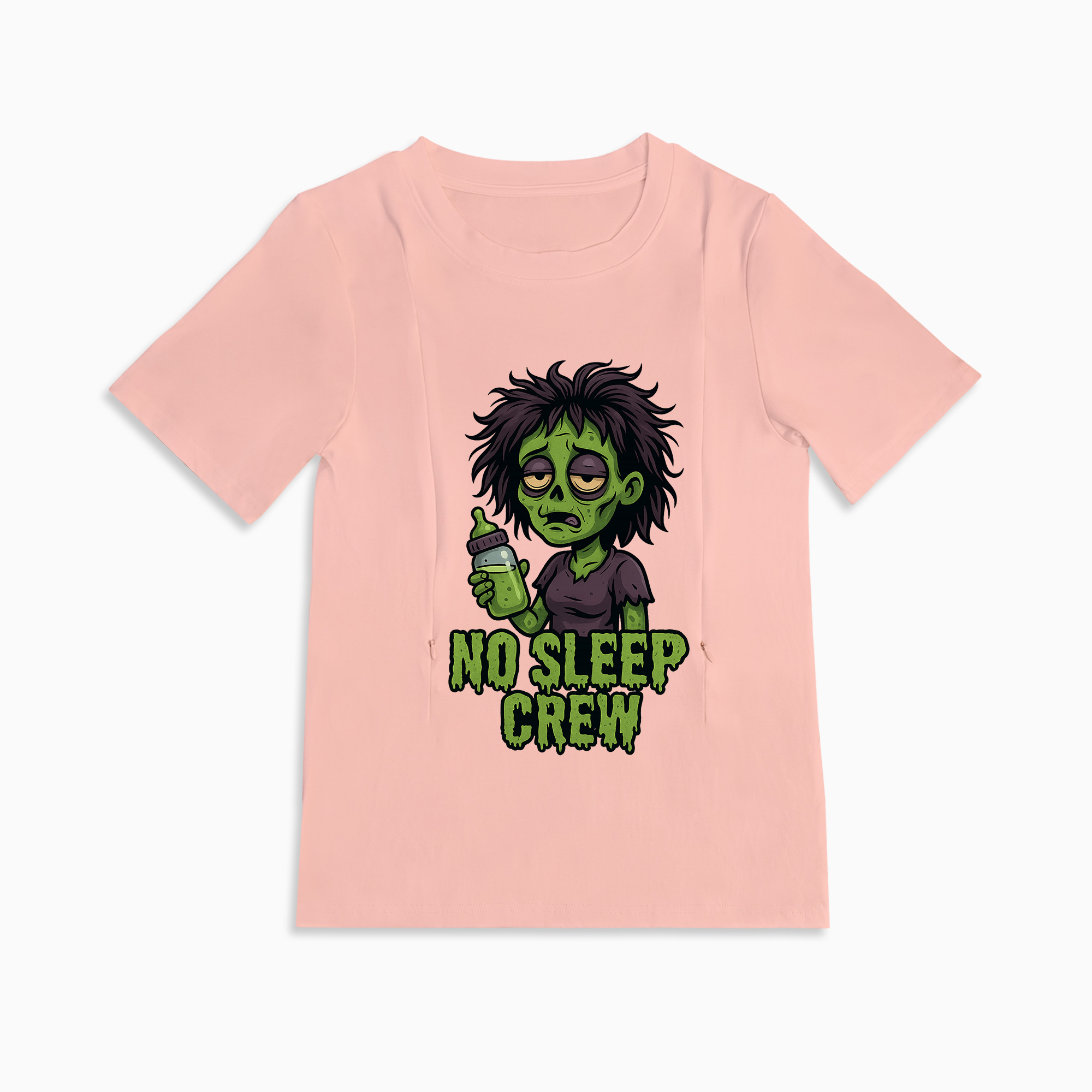 Breastfeeding T-Shirt with Zippers | "No Sleep Crew" Coffee Graphic