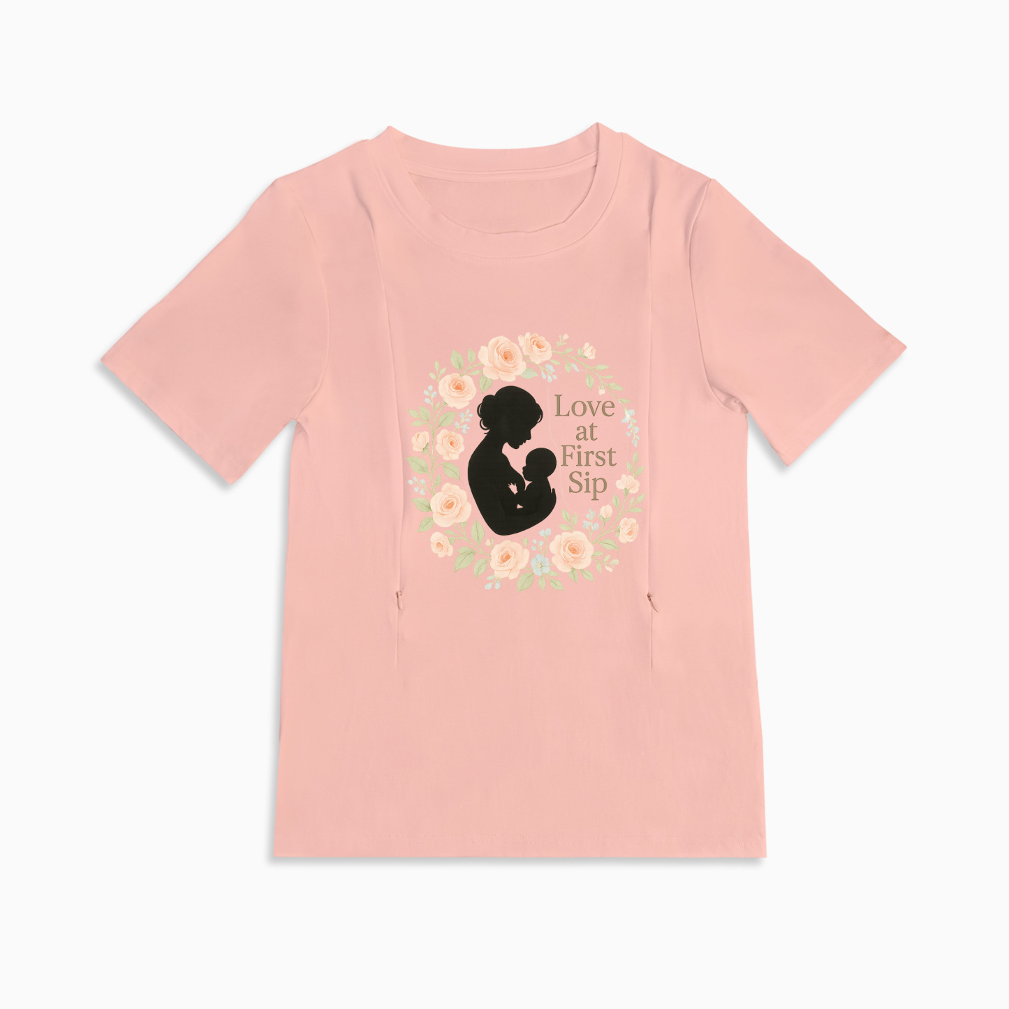 Discreet Nursing Tee | "Love at First Sip" Slogan | Easy Access Zips