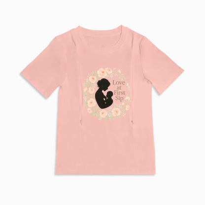 Discreet Nursing Tee | "Love at First Sip" Slogan | Easy Access Zips