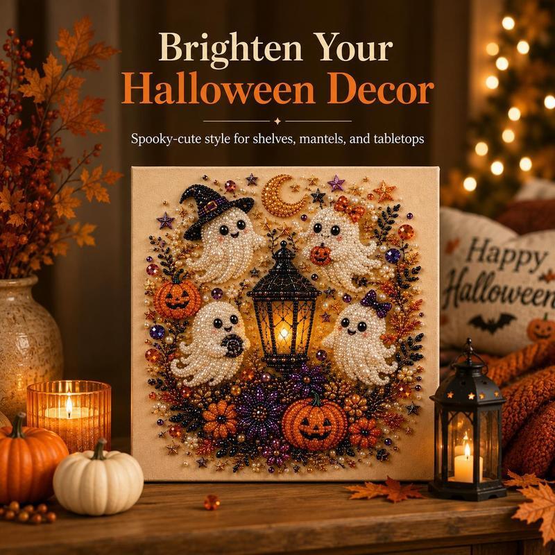 Cute Ghost Diamond Painting Kit – 3D Halloween Pearl Bead Wall Art