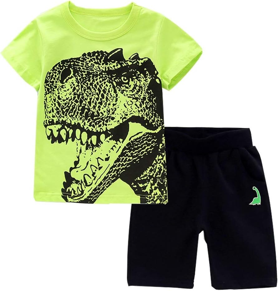 2pcs Toddler Boys Cartoon Cotton Summer Short Sleeve T-Shirt and Shorts