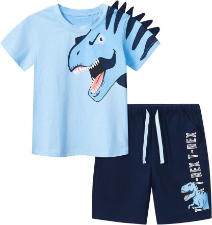 2pcs Toddler Boys Dinosaur Print Short Sleeve T-Shirt & Shorts