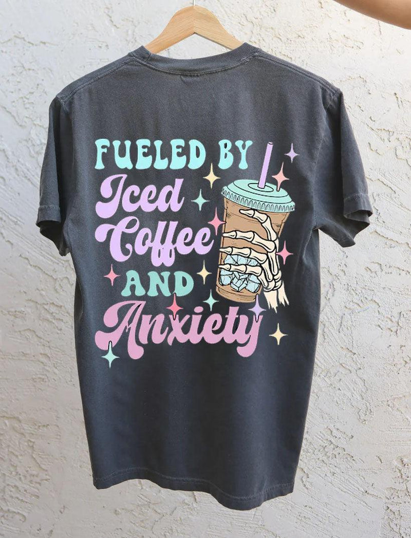 Mom Breastfeeding Nursing T-Shirt - Fueled by Iced Coffee and Anxiety