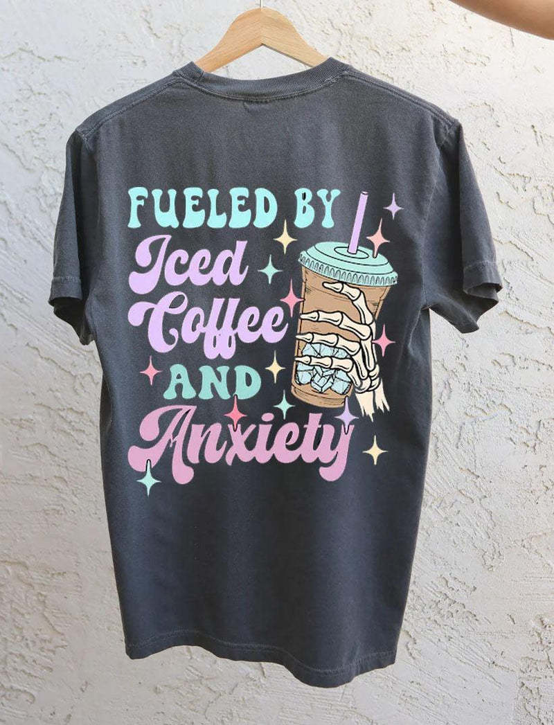 Mom Breastfeeding Nursing T-Shirt - Fueled by Iced Coffee and Anxiety