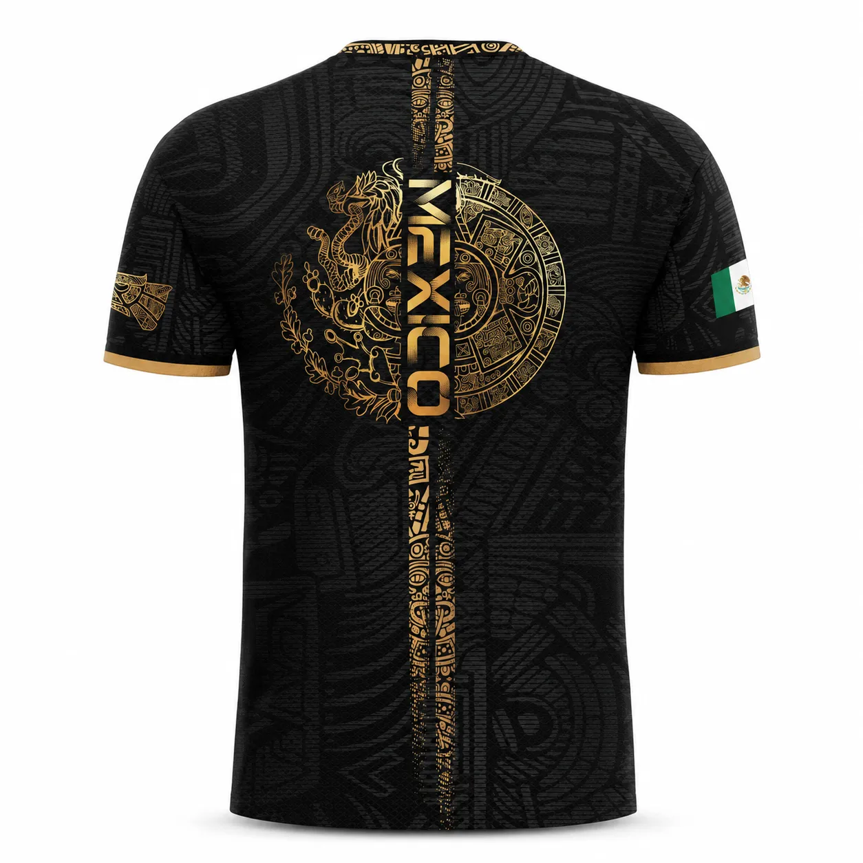 Mexico Gold Eagle Aztec Warrior Soccer Jersey | All-Over Print Heritage Football Shirt