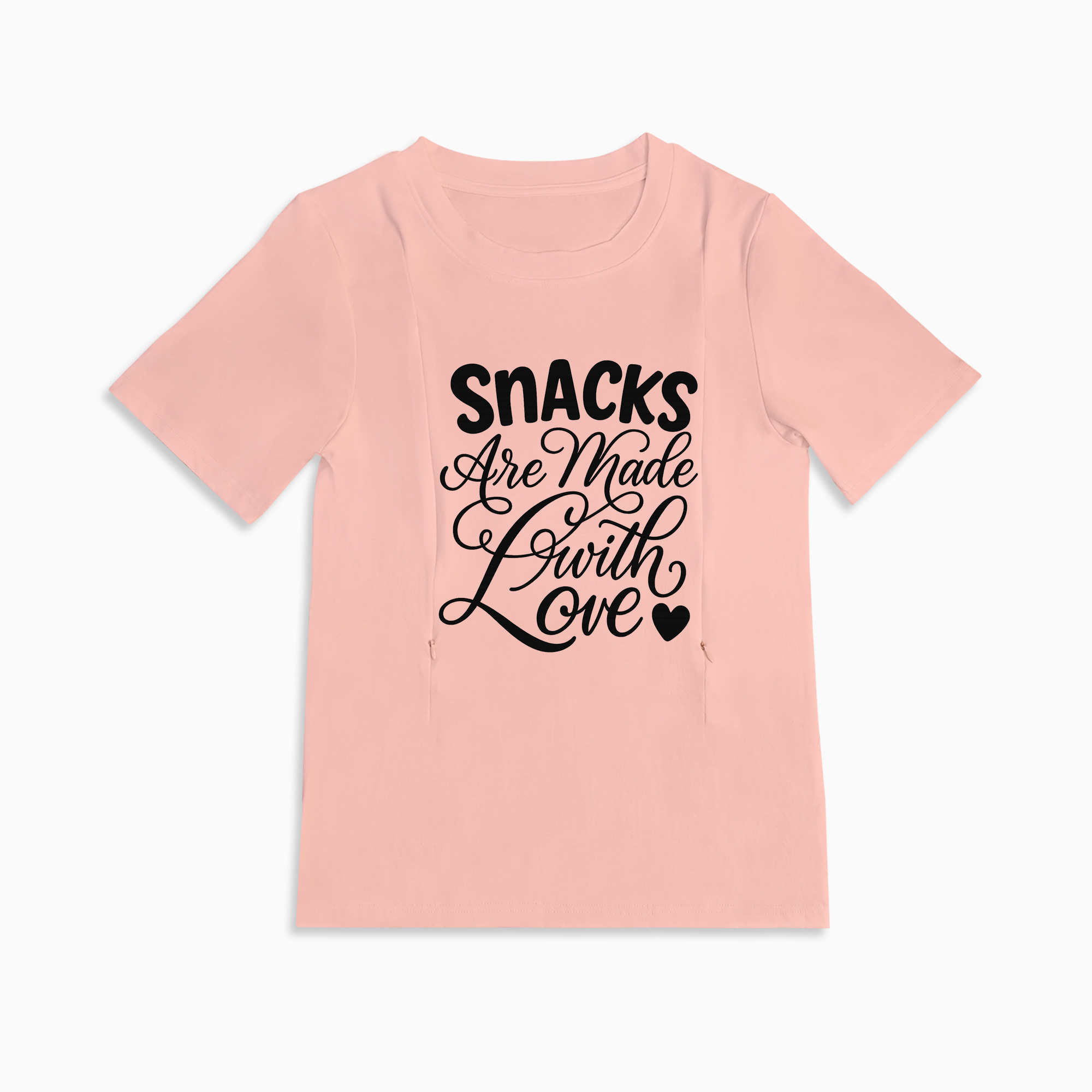 Breastfeeding T-Shirt with Zipper | Cute "Snacks Made with Love" Design