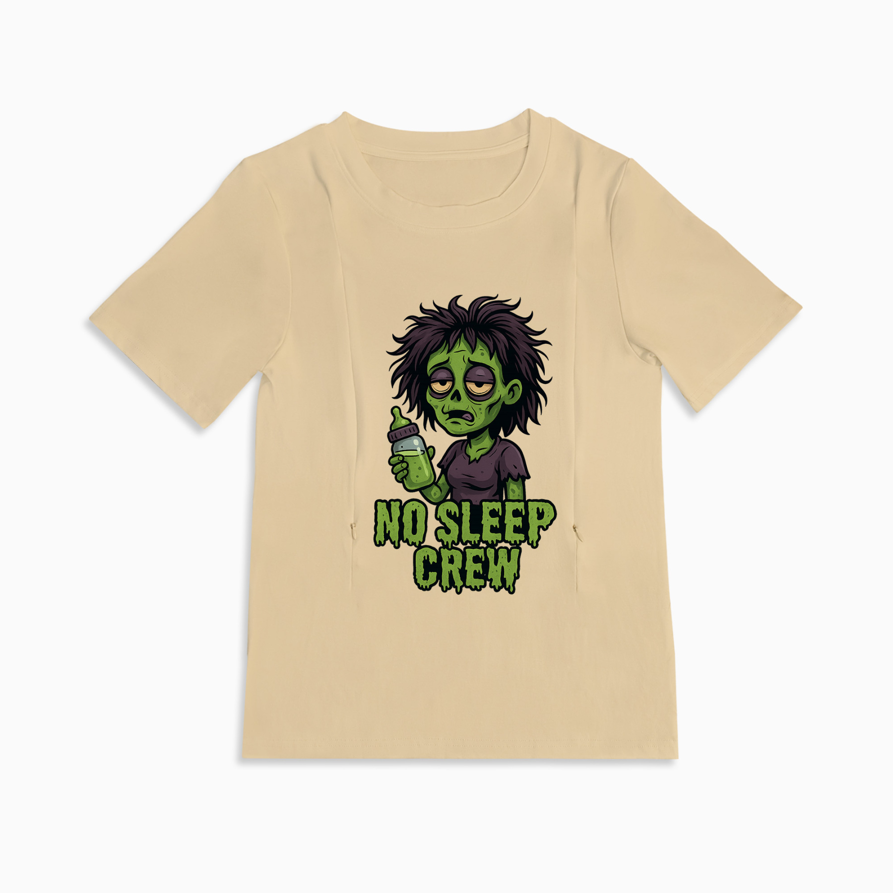 Breastfeeding T-Shirt with Zippers | "No Sleep Crew" Coffee Graphic