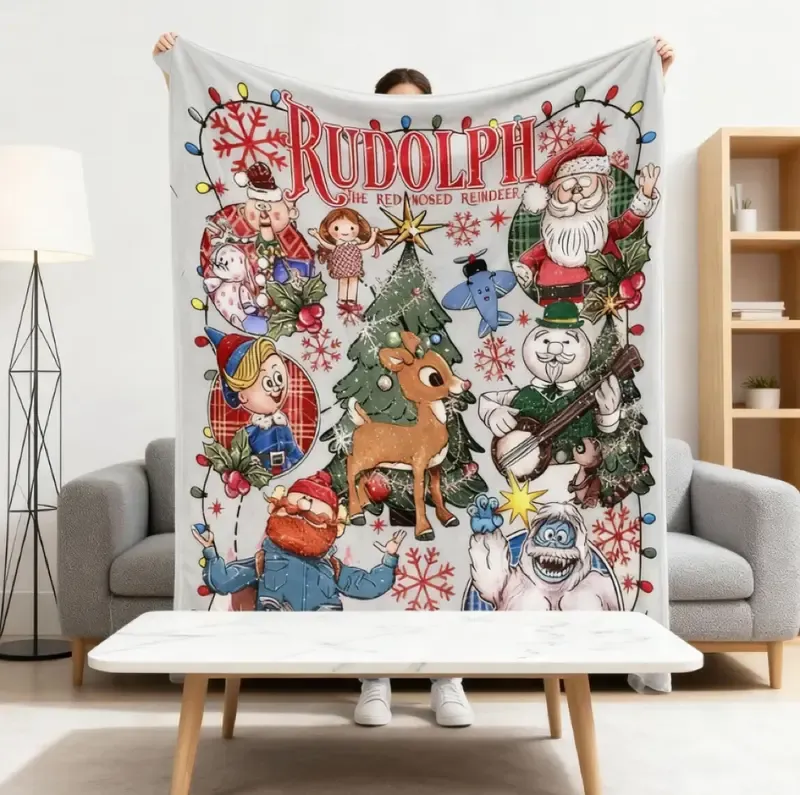 Rudolph the Red - Nosed Reindeer Christmas - Themed Blanket| Sofa Binging Throw, AC Home Blanket