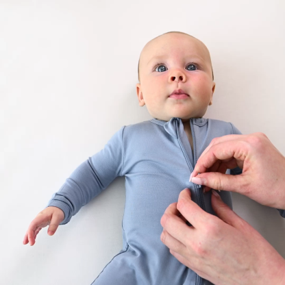 Baby Zipper Rompers in Slate