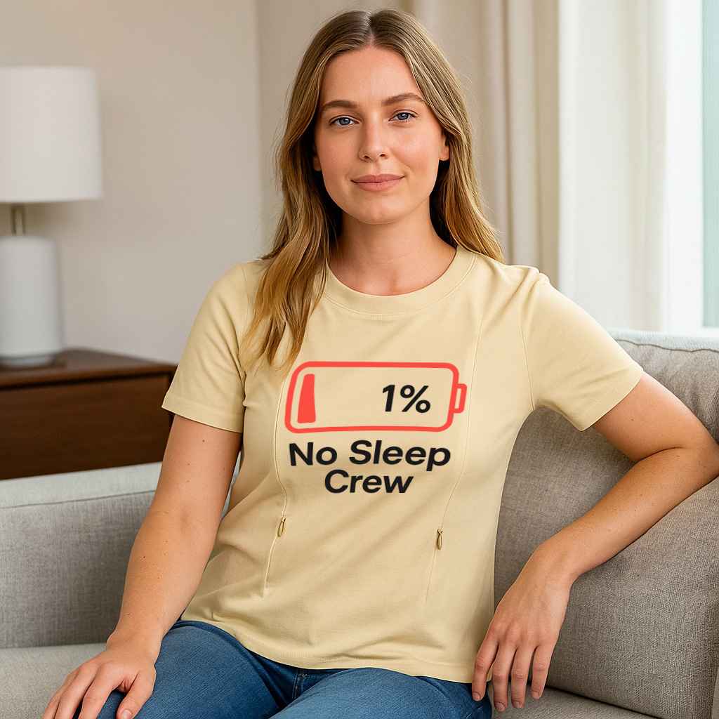 Postpartum Nursing Top | No Sleep Crew Slogan | 95% Cotton