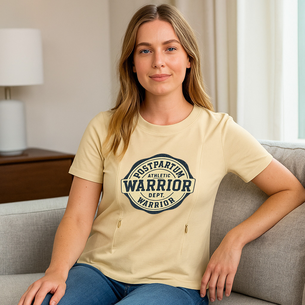 Side Zip Nursing Top for Moms | Postpartum Warrior Slogan