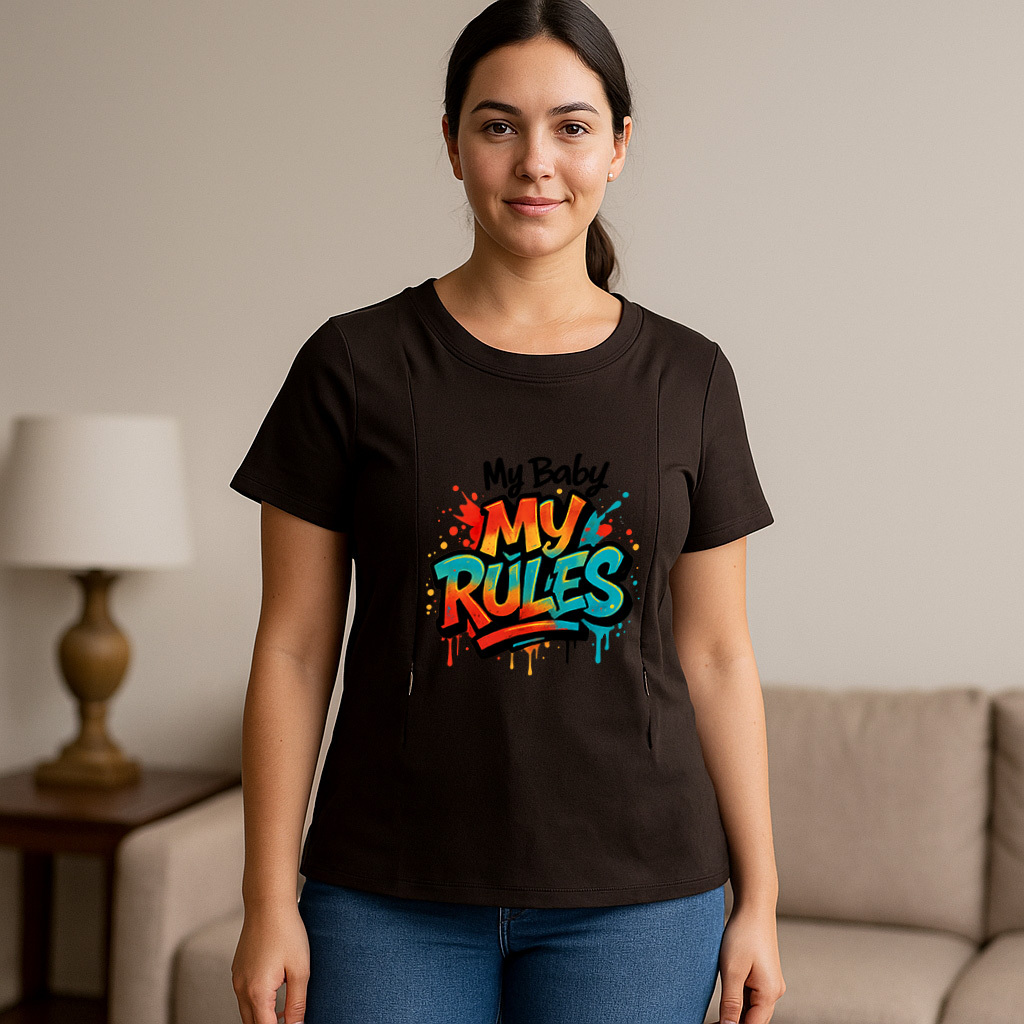 Cotton Nursing Top | "My Baby My Rules" | Easy Zipper Access