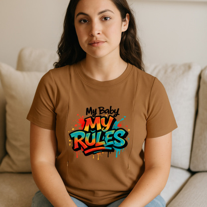 Cotton Nursing Top | "My Baby My Rules" | Easy Zipper Access