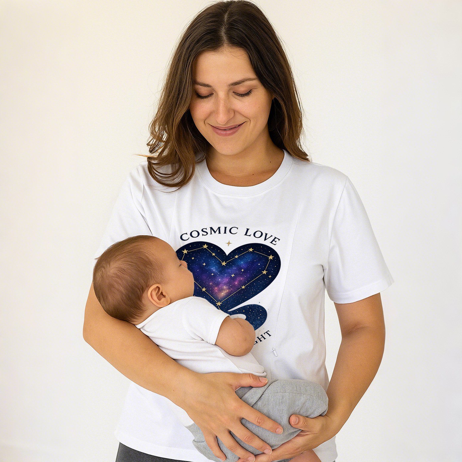 Graphic Nursing Tee "Love & Milk" | Convenient Side Zippers