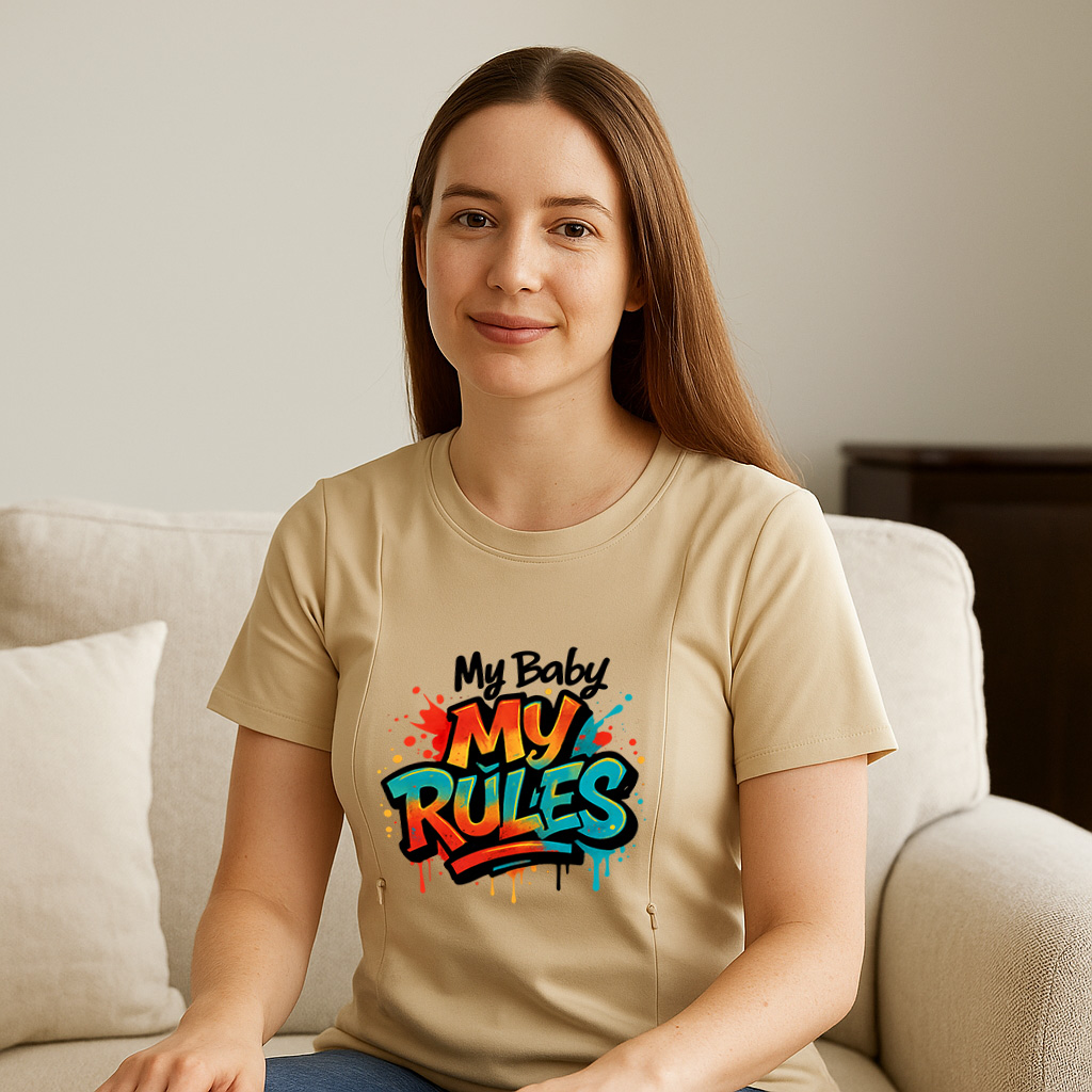 Cotton Nursing Top | "My Baby My Rules" | Easy Zipper Access