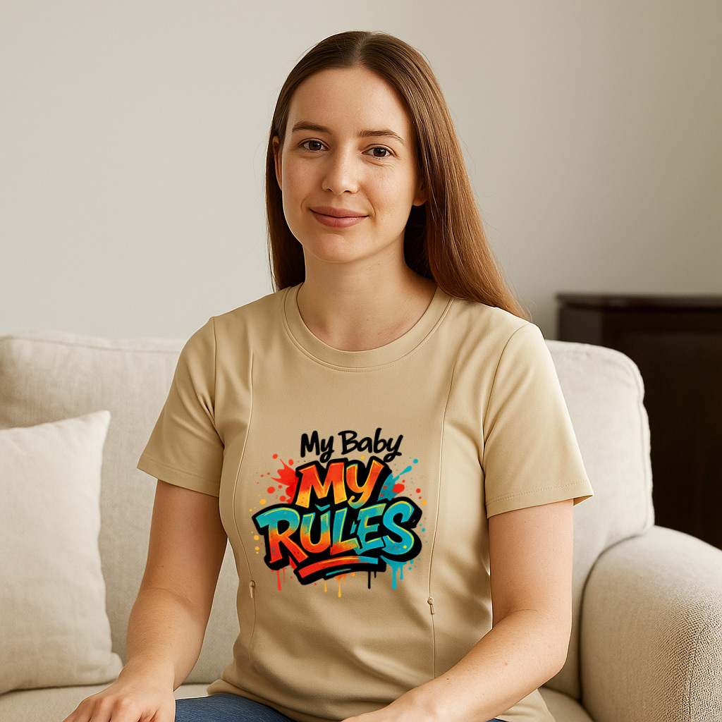 Cotton Nursing Top | "My Baby My Rules" | Easy Zipper Access