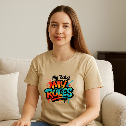 Cotton Nursing Top | "My Baby My Rules" | Easy Zipper Access