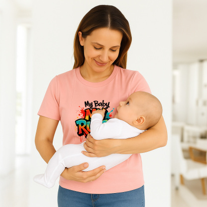 Cotton Nursing Top | "My Baby My Rules" | Easy Zipper Access