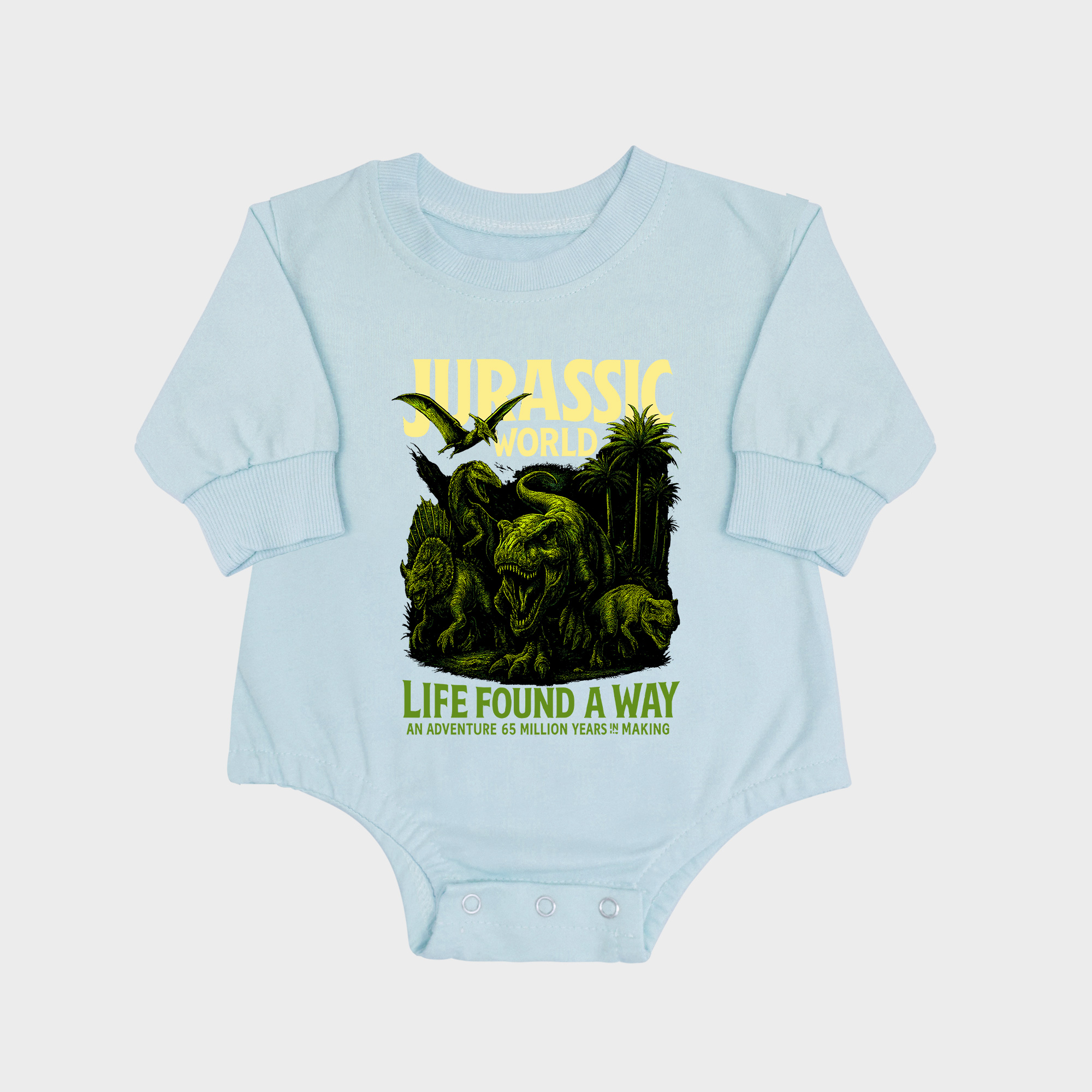 Jurassic Long-sleeved Triangle Onesies Aqua baby romper