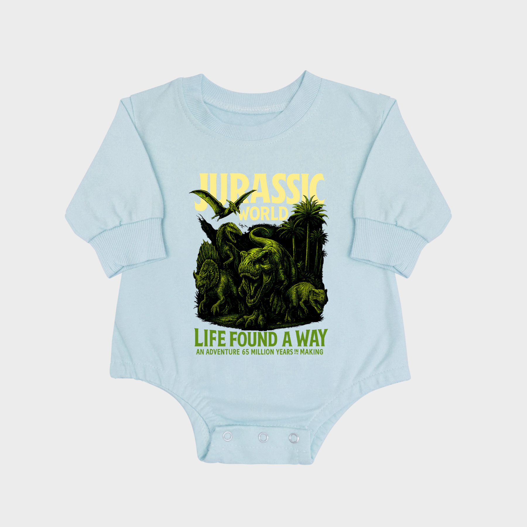 Jurassic Long-sleeved Triangle Onesies Aqua baby romper