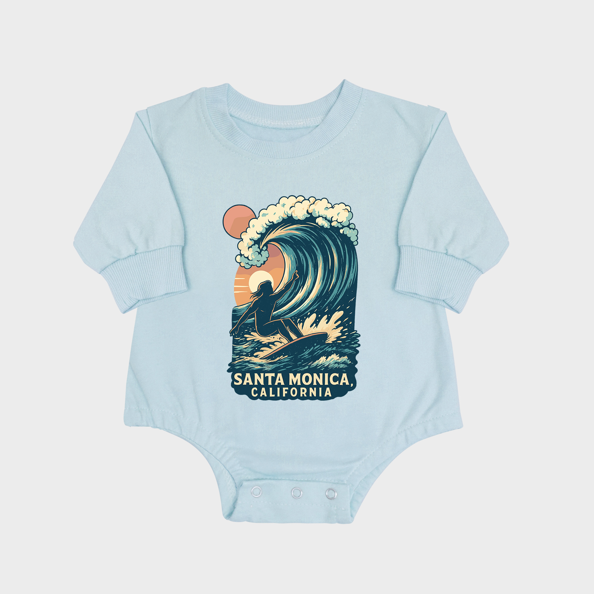 Wave Graphic Surf Long-sleeved Triangle Onesies Aqua baby romper