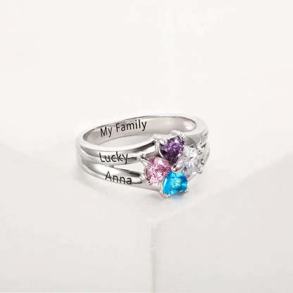 Custom Engarving Heart Birthstone Flower Ring