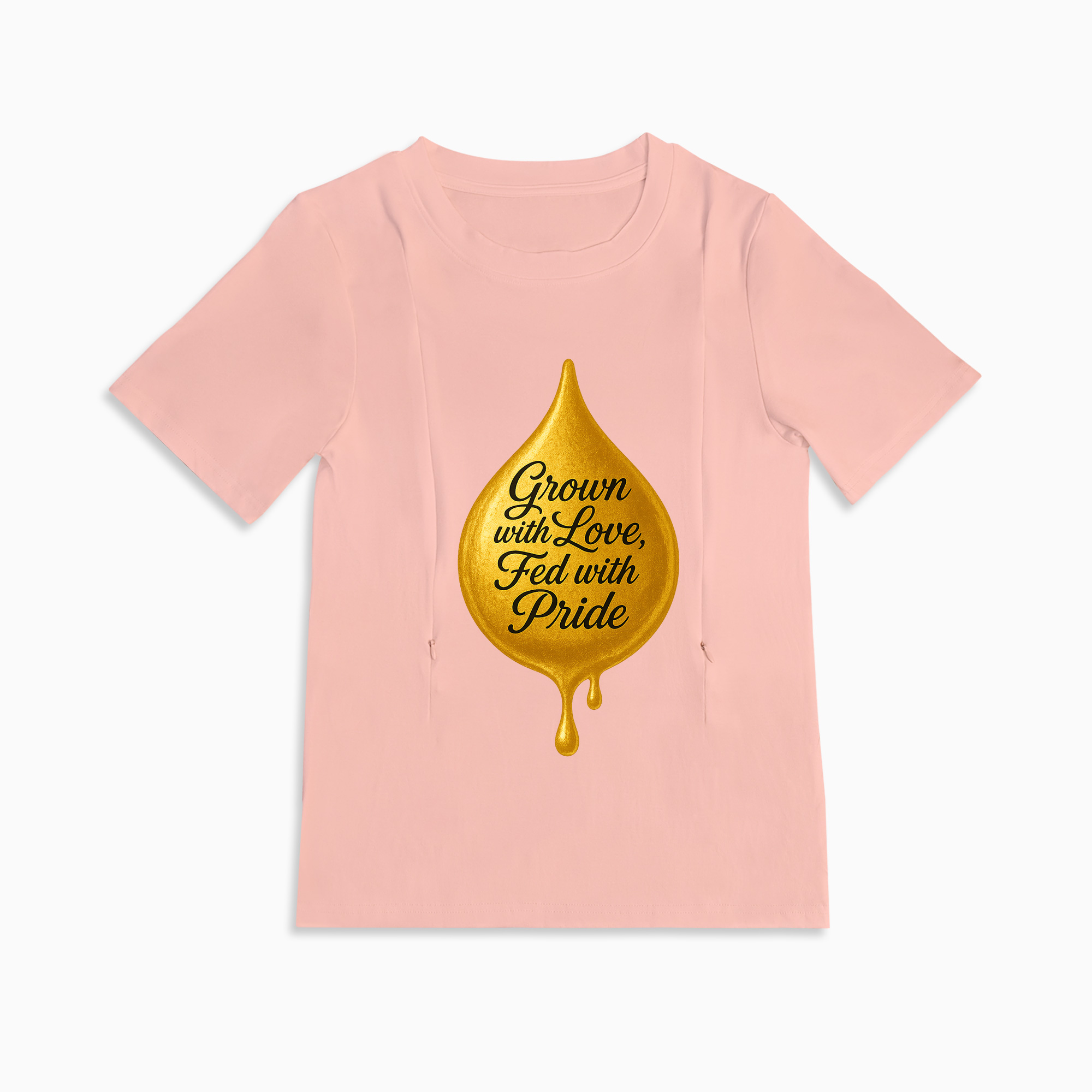 Side Zipper Nursing T-Shirt | Proud Mom "Grown with Love" Graphic