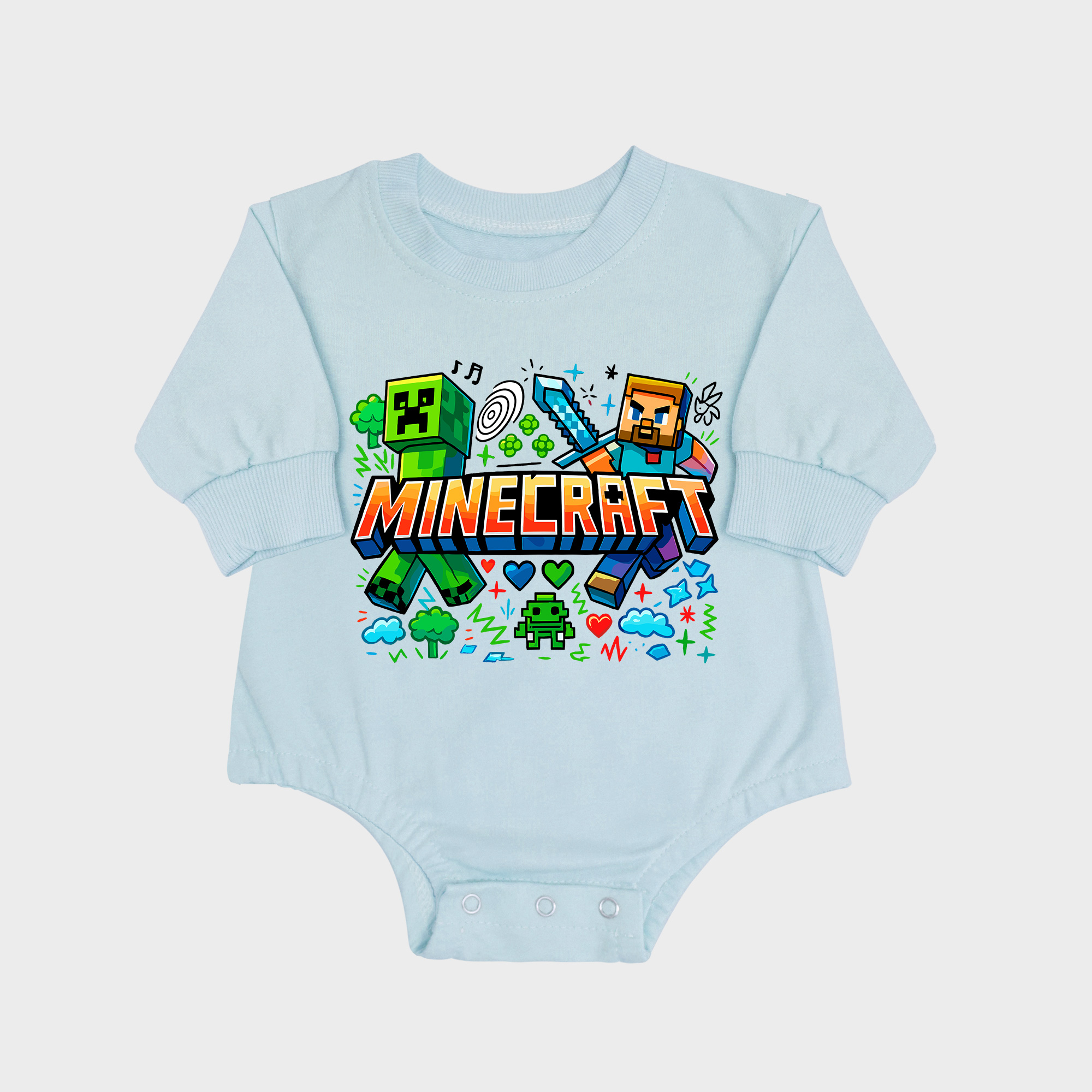 Mine Craft Long-sleeved Triangle Onesies Aqua baby romper