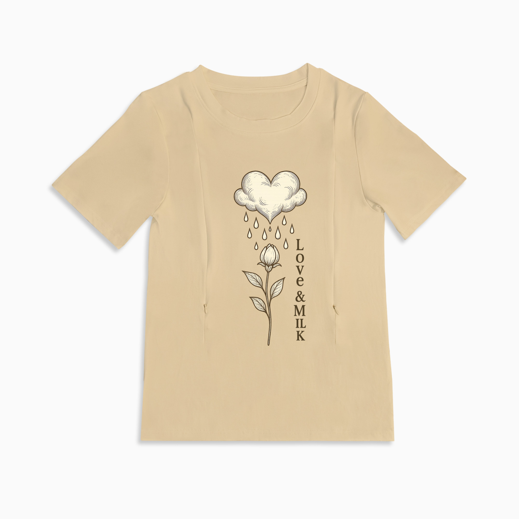 Discreet Nursing Top with Zippers | Cute Love & Milk Graphic Tee