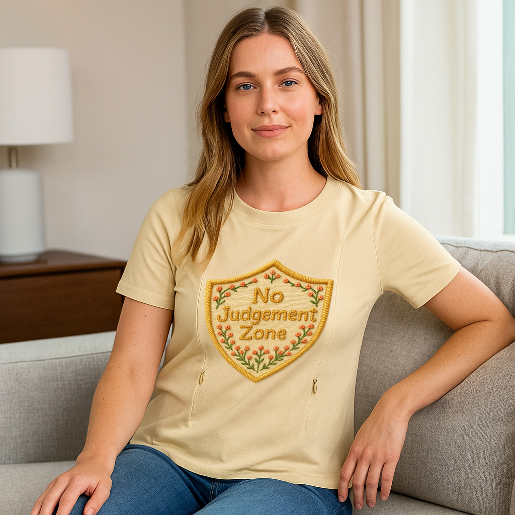 "No Judgement Zone" Postpartum Tee | Hidden Zippers for | brand