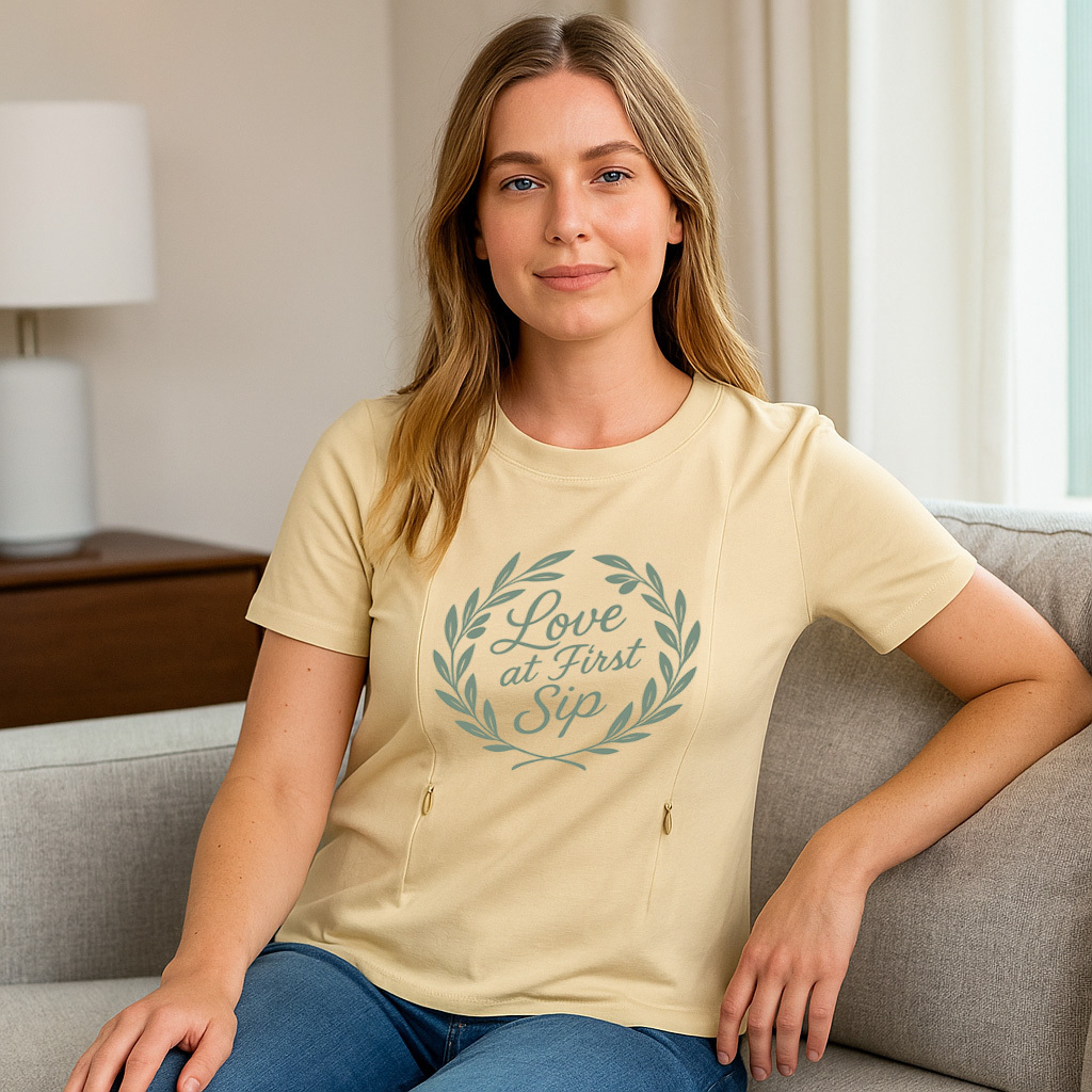 New Mom Gift | "Love at First Sip" Zipper Nursing Tee | | brand