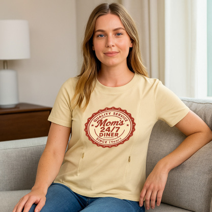 Cotton Breastfeeding Tee | 24/7 Diner Print | Easy Zipp | totkeeps