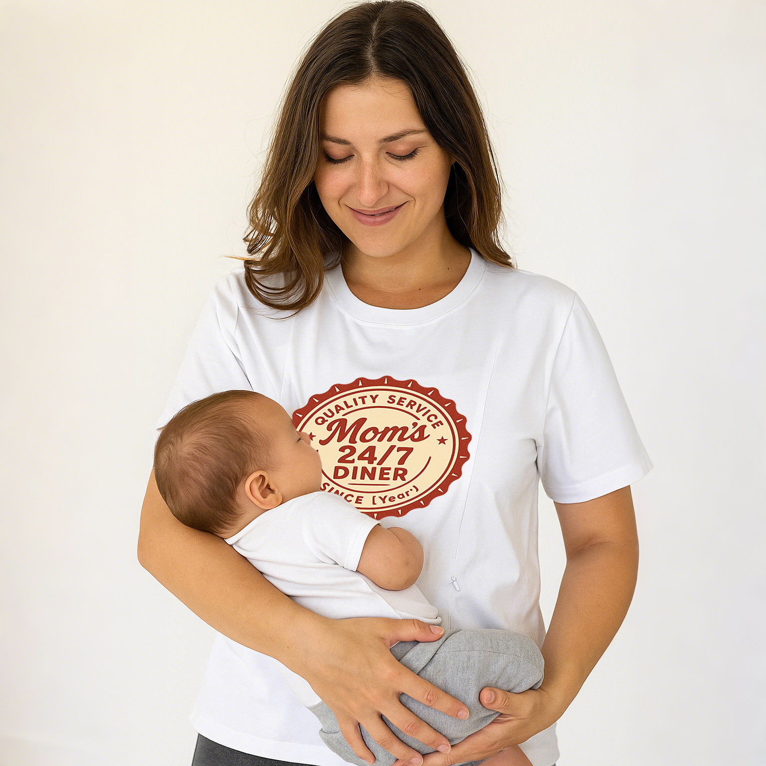 Cotton Breastfeeding Tee | 24/7 Diner Print | Easy Zipp | totkeeps
