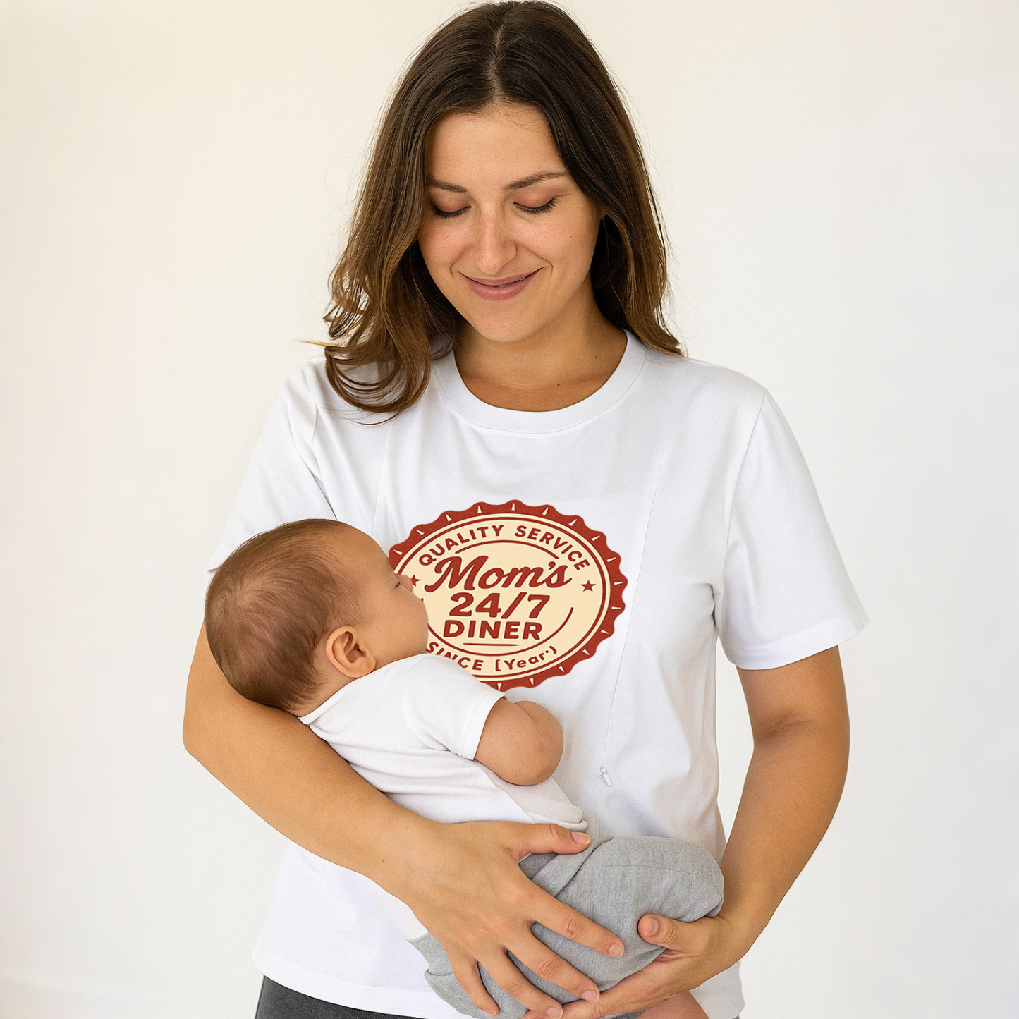 Cotton Breastfeeding Tee | 24/7 Diner Print | Easy Zipp | totkeeps