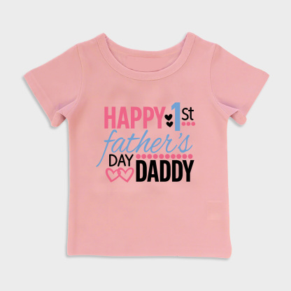 baby shirt - happy first fathers day kids t shirt toddler top pink in pink