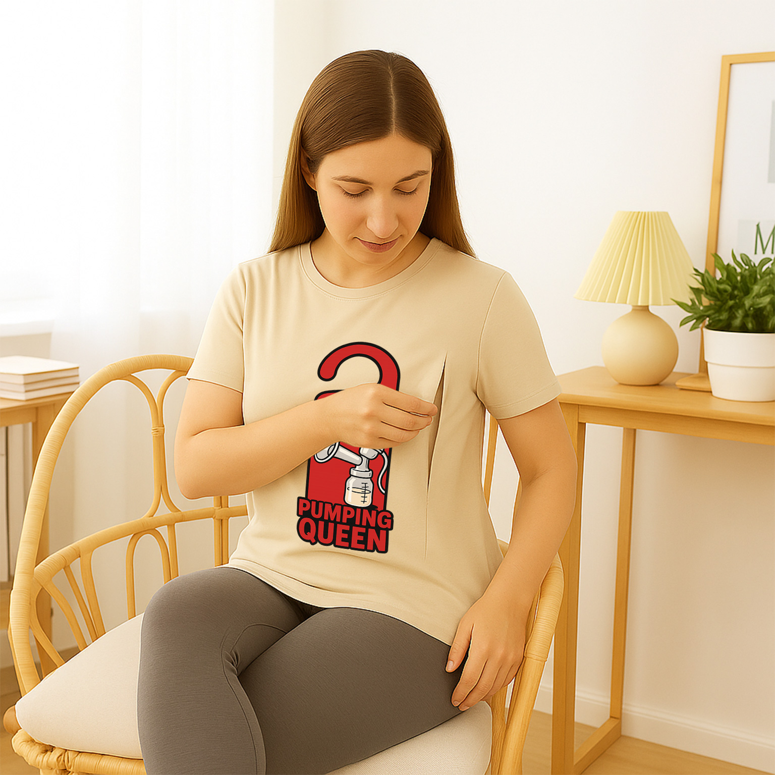 Side Zipper Nursing T-Shirt for Moms | Pumping Queen by | brand