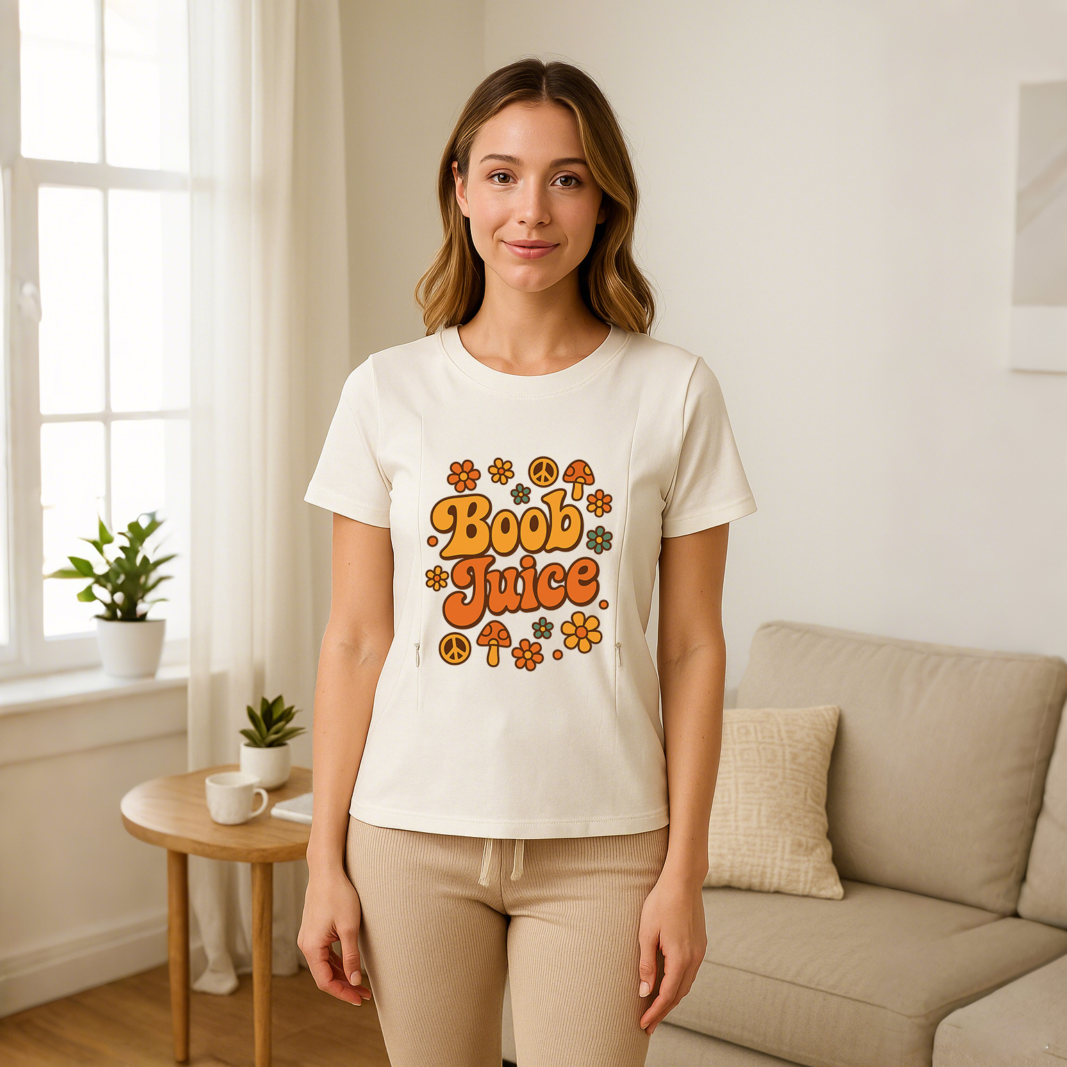 Cotton Breastfeeding Tee | Boob Juice Print | Quick Zip | brand