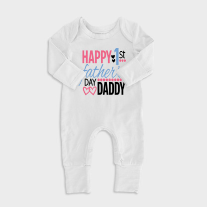 Happy First Fathers Day Baby Full Length Snap Rompers