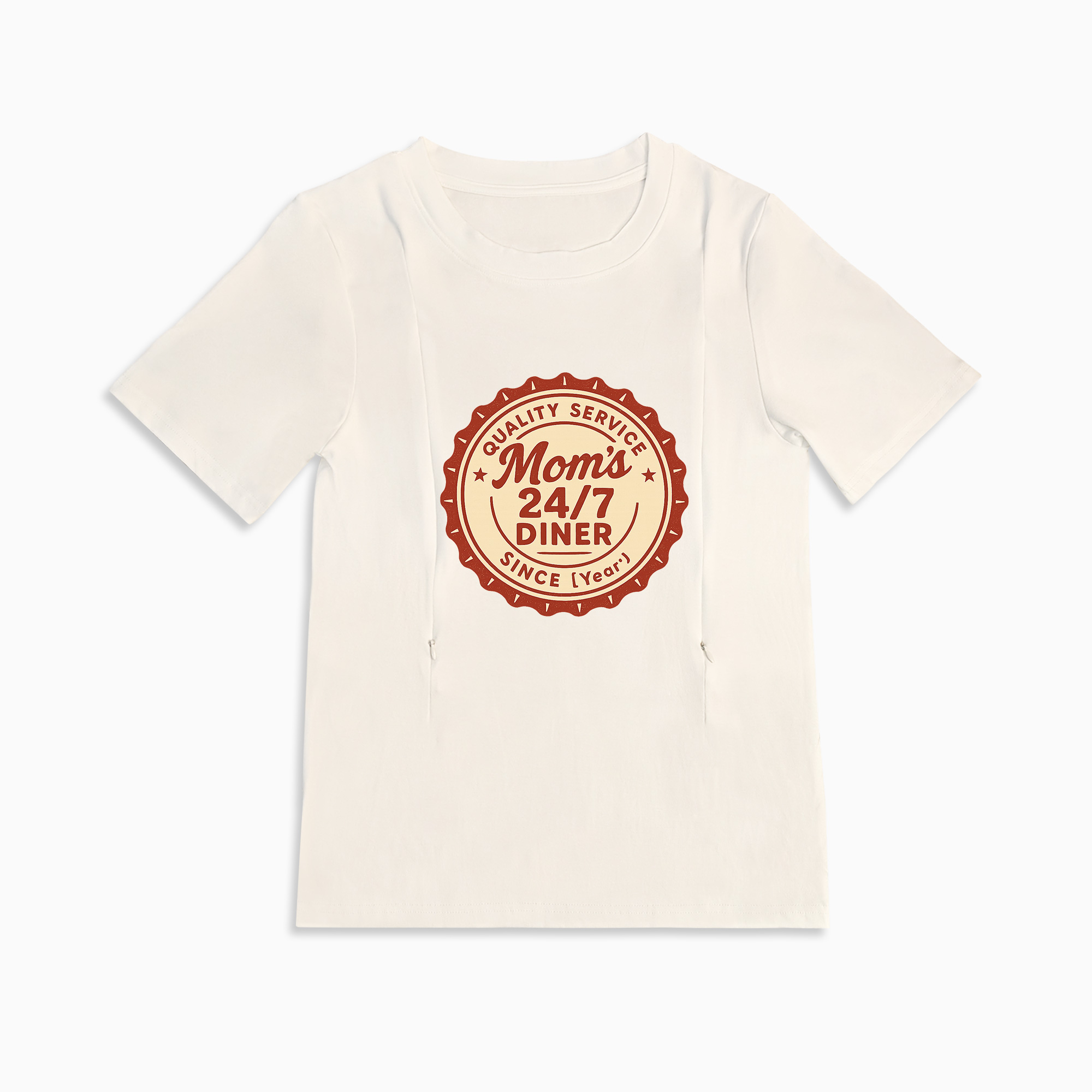 Cotton Breastfeeding Tee | 24/7 Diner Print | Easy Zipper Access