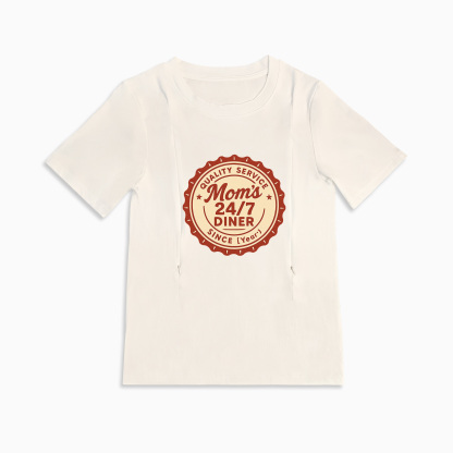 Cotton Breastfeeding Tee | 24/7 Diner Print | Easy Zipper Access